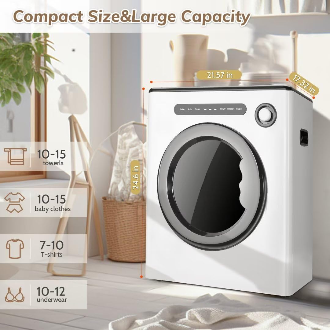 TYMYP Compact Laundry Dryer, 11lbs Front Load Stainless Steel, Clothes Dryers with Exhaust Pipe, 950W, ABS Control Panel, for Apartments, Home, Dorm