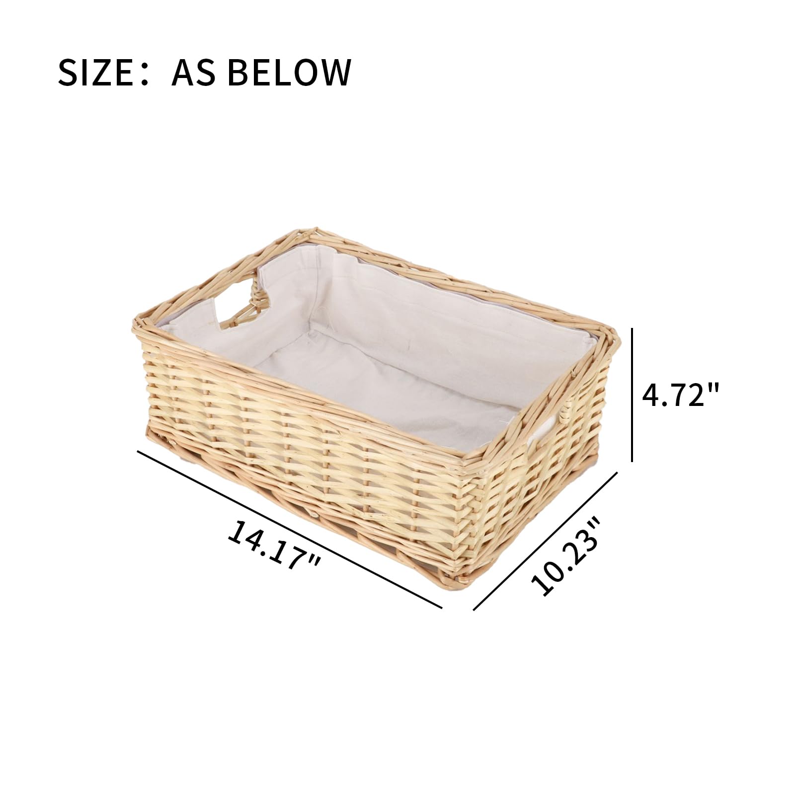 YAHUAN Rectangular Wicker Storage Basket Woven Rattan Basket with Handle, Baskets for Organizing, Bedroom,Living room,Pantry (Wicker with lining)