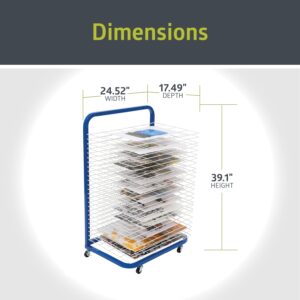 Pearington Mobile 25-Shelf Art Drying Rack for Classrooms and Art Studios, Heavy-Duty Steel Rolling Art Rack Cart with 25 Wide Shelves, Blue