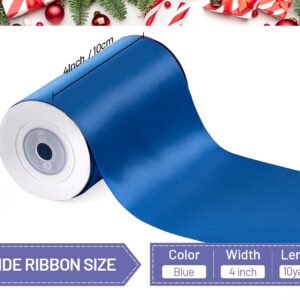 FAKILO Blue Satin Ribbon, 4 Inch Wide Double Faced Royal Blue Ribbon for Gift Wrapping Wedding Chair Pageant Sashes Craft Bow Making Christmas Party Decor Cutting Ceremony Kit Grand Opening -10 Yards