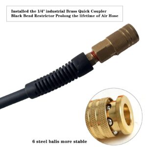 Air Hose 3/8 in x 10 ft, Heavy Duty, Lightweight, Kink Resistant, Hybrid Air Compressor Hose with 1/4 in Solid Brass Male Fittings, Bend Restrictors, 300 PSI (10FT, Black)