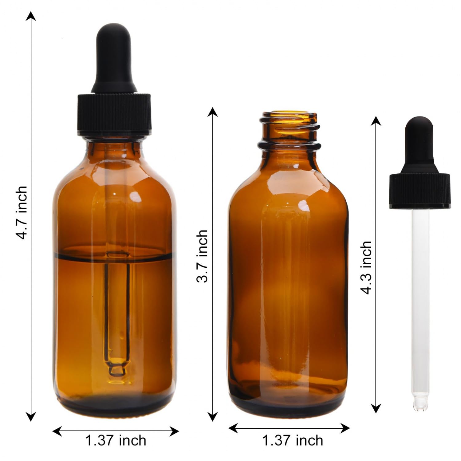 June Fox 2oz Glass Dropper Bottle, 40 Pack Amber Glass Bottles with Glass Droppers and Black Cap for Essential Oils, Lab Chemicals, Perfumes