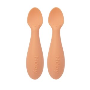 nuby silicone mini spoons - (2-pack) baby-led weaning spoons for babies - 4+ months - orange