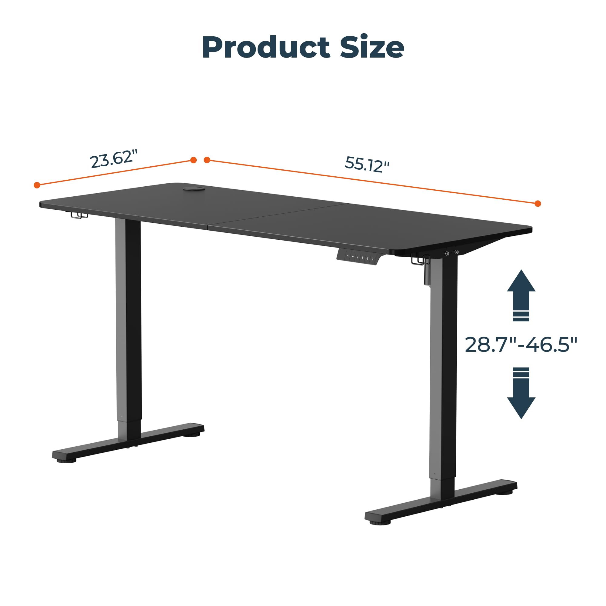 FitStand Adjustable Stand Up Desk with Memory Preset, Standing Desk 55 x 24 Inch Electric Stand Up Desk Home Office Desk Computer Workstation Sit Stand Desk Splice Black Top + Black Frame