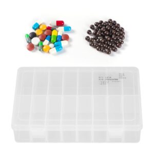 16 Compartment Organizer Box, 16 Compartment Clear Parts Box Adjustable Jewelry Organizer Container, Hooks & Hangers