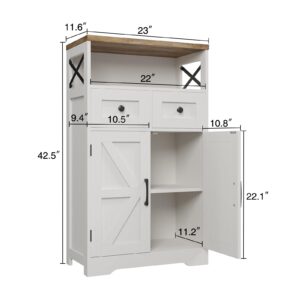 Befrases Farmhouse White Storage Cabinet with Doors and Drawers, Freestanding Kitchen Pantry Cabinet, Floor Storage Cabinet Hutch Cupboard for Kitchen/Laundry/Living Room/Bedroom