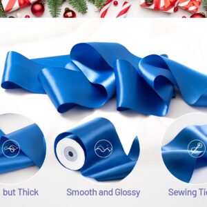 FAKILO Blue Satin Ribbon, 4 Inch Wide Double Faced Royal Blue Ribbon for Gift Wrapping Wedding Chair Pageant Sashes Craft Bow Making Christmas Party Decor Cutting Ceremony Kit Grand Opening -10 Yards