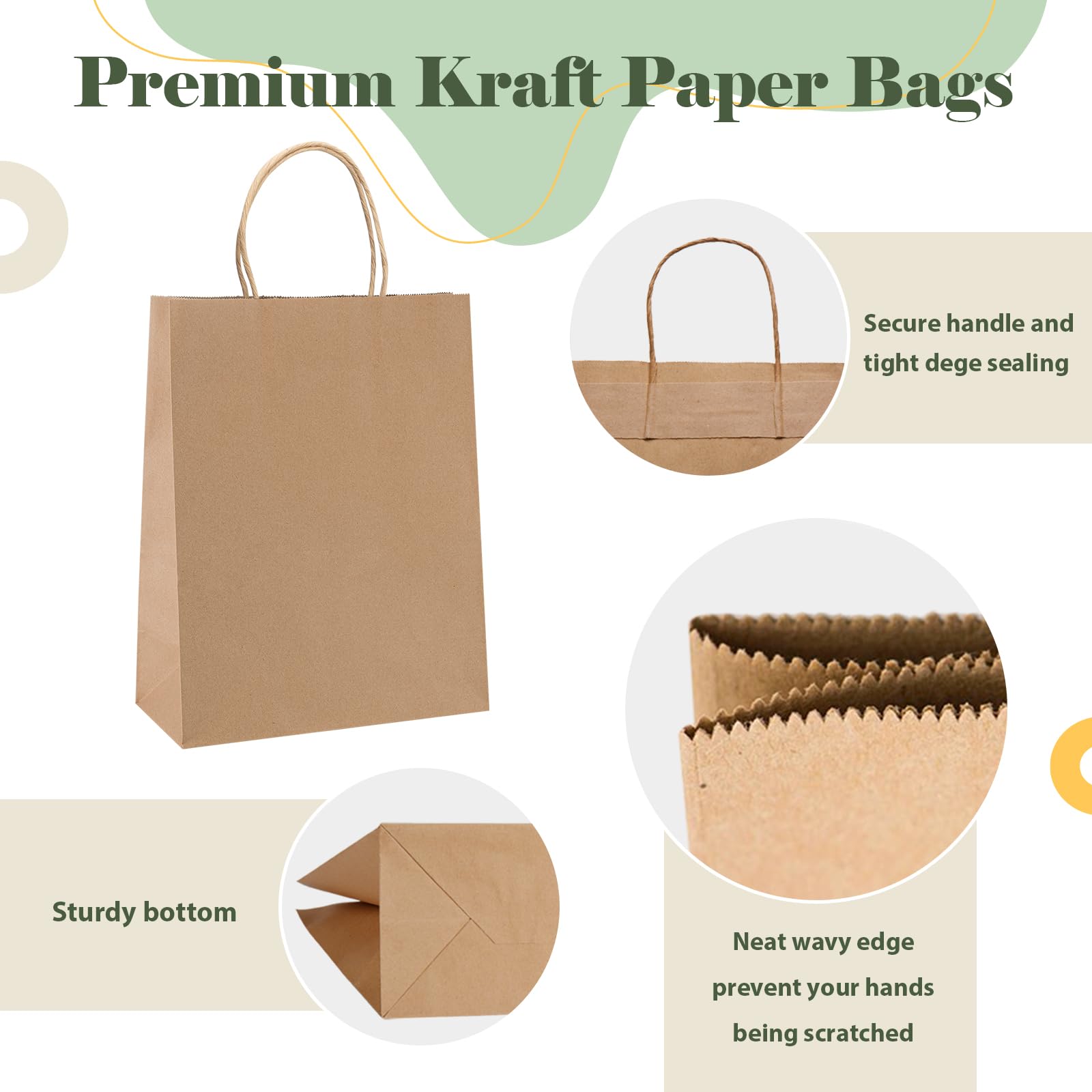 GSSUSA 100 Pack 8x4.25x10'' Paper Bags with Handles Bulk, Brown Paper Gift Bags for Small Business, Sturdy Retail Shopping Bags, Birthday Wedding Party Favor Bags, Craft Bags, Kraft Bags