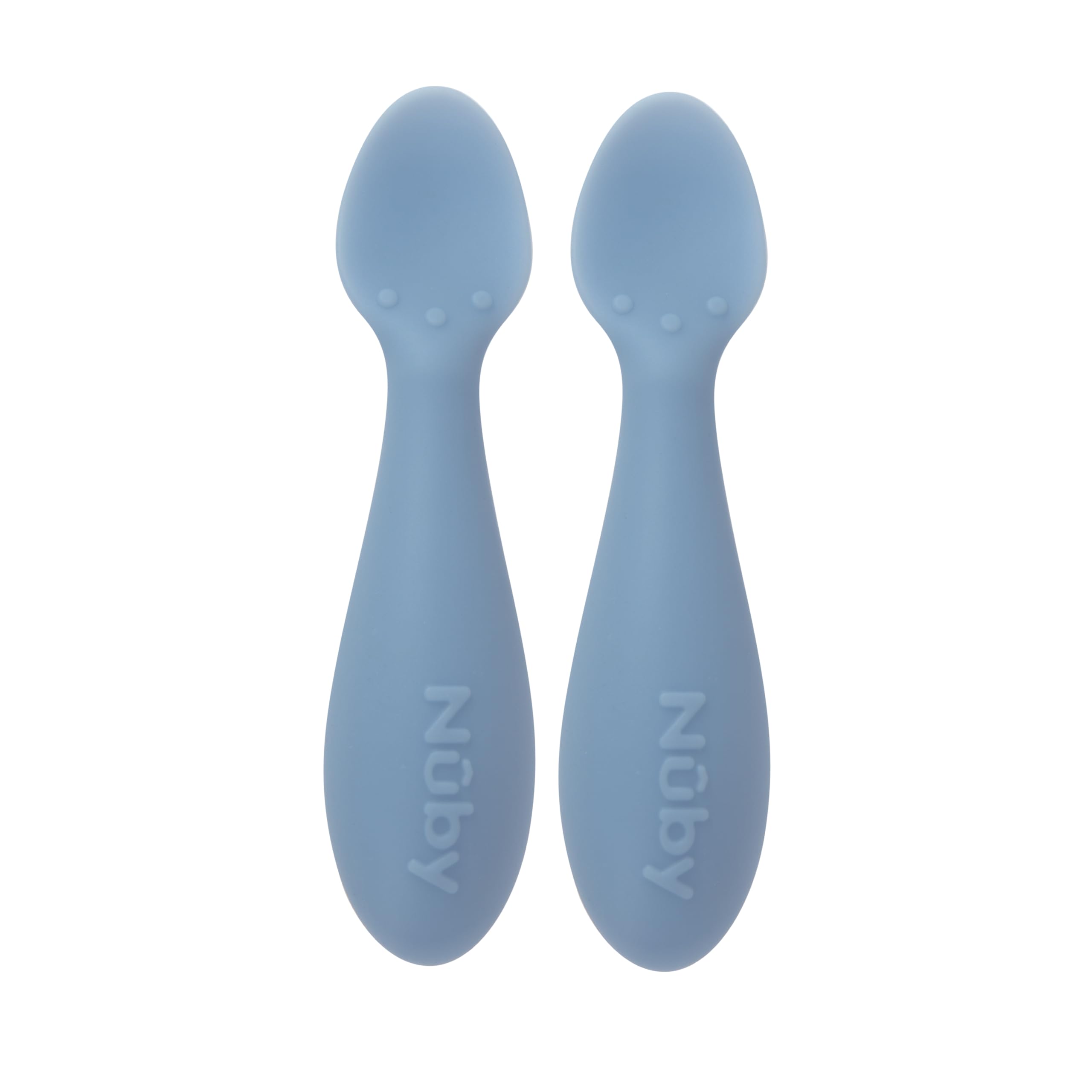 Nuby Silicone Mini Spoons - (2-Pack) Baby-Led Weaning Spoons for Babies - 4+ Months - Blue