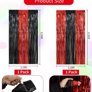 BEISHIDA 2 Pcs Red and Black Door Streamers Foil Curtain Red and Black Party Decoration Backdrop for Casino Theme Scream Party Graduation Birthday Party Decorations (3.28 ft x 6.56 ft)