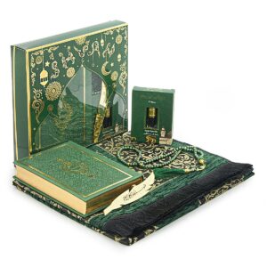 ihvan online Prayer Gift Set for Men & Women, Muslim Prayer Rug, Salah Mat, Beads Taasbih, Arabic Holy Quran, Islamic Gift Set for Ramadan & Eid, Green