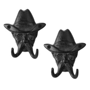 womeet rustic cowboy coat key hanger, decorative wall mounted coat hooks, cast iron hooks coat towel bag hat hanger multiuse entryway black set of 2