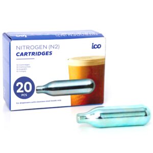 ico 20pcs n2 cartridges or nitrogen cartridges for nitro cold brew coffee maker non-threaded nitro cartridge, 2g of nitrogen gas