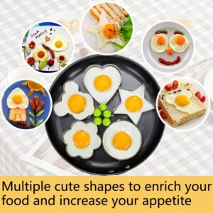 GZMAISULEE Egg Ring Molds for Cooking 5 Pack Griddle Egg Rings Stainless Steel Egg Cooking Rings Heart, Flower, Star, Micha, Round Pancake Mold Set, Yellow