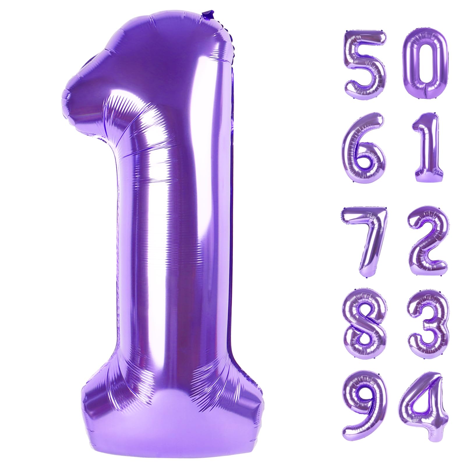 40 Inch Purple 1 Balloon for First Birthday, Purple One 1st Number Balloon Birthday Decorations for Girl Boy Toddler Baby, 10th 21st, Giant Number 1 Balloon