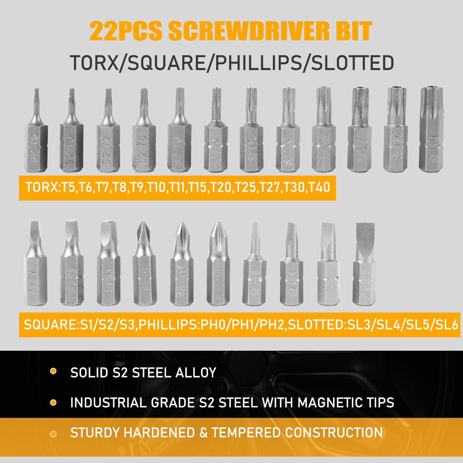 GURADESIGN 49-Piece Screwdriver Bit Set with Right Angle Screwdriver, S2 Steel, include Hex/Torx/Phillips/Slotted/Square/Bit Holder.