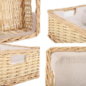 YAHUAN Rectangular Wicker Storage Basket Woven Rattan Basket with Handle, Baskets for Organizing, Bedroom,Living room,Pantry (Wicker with lining)