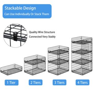 4 Pack Closet Organizers and Storage Shelves for Clothes, 4 Tier Stackable Closet Storage Basket Bin Container for Clothing Sweater Jean, Narrow, Foldable, Sturdy Metal Closet System Organizer Shelf