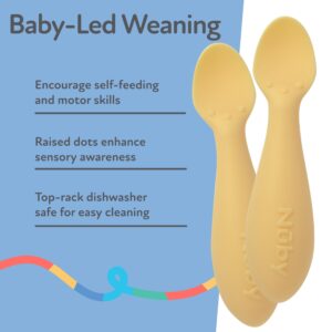 Nuby Silicone Mini Spoons - (2-Pack) Baby-Led Weaning Spoons for Babies - 4+ Months - Yellow