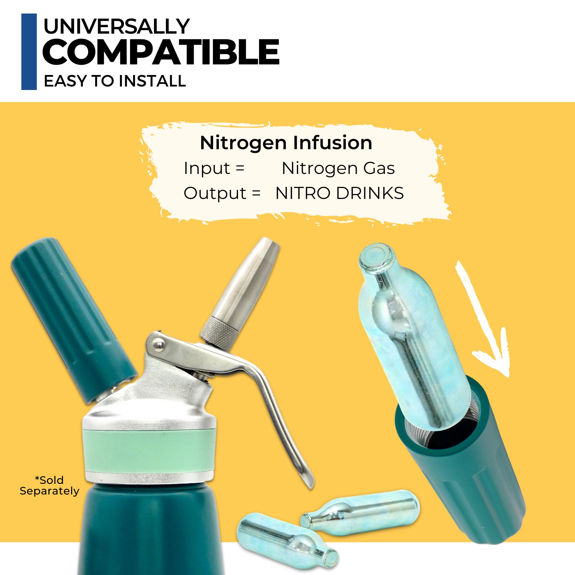 ICO 20pcs N2 Cartridges or Nitrogen Cartridges for Nitro Cold Brew Coffee Maker Non-threaded Nitro Cartridge, 2g of Nitrogen Gas