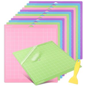 moinchore 12 pcs cutting mat variety for crafts machine, 12 x 12 inch cut mats gridded strong standard quilting light fabric adhesive cutting mats with scraper for art accessories