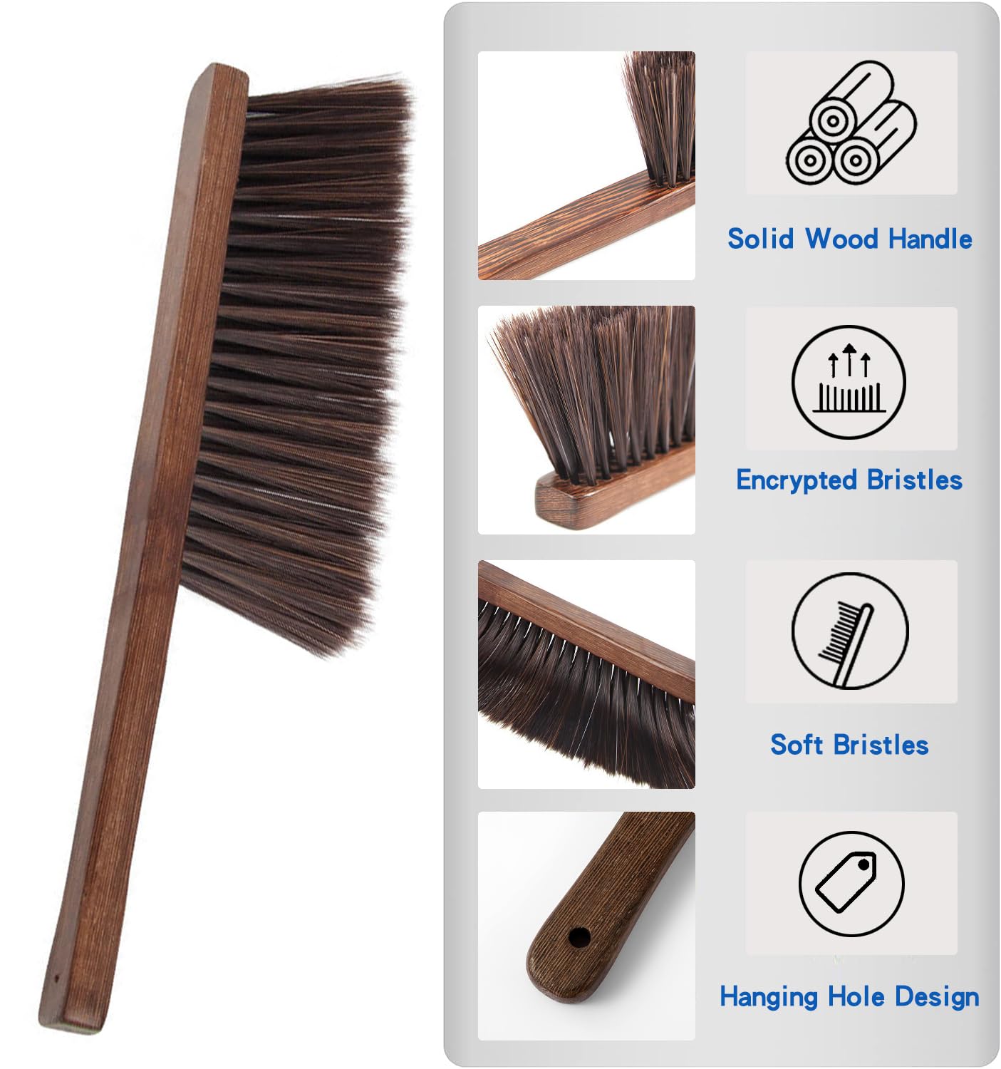 Hand Broom Brush,Natural Wooden Handle Soft Bristles Dusting Cleaning Brush,Light and Sturdy for Furniture,Bed,Car,Bench, Crevice Cleans