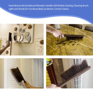 Hand Broom Brush,Natural Wooden Handle Soft Bristles Dusting Cleaning Brush,Light and Sturdy for Furniture,Bed,Car,Bench, Crevice Cleans