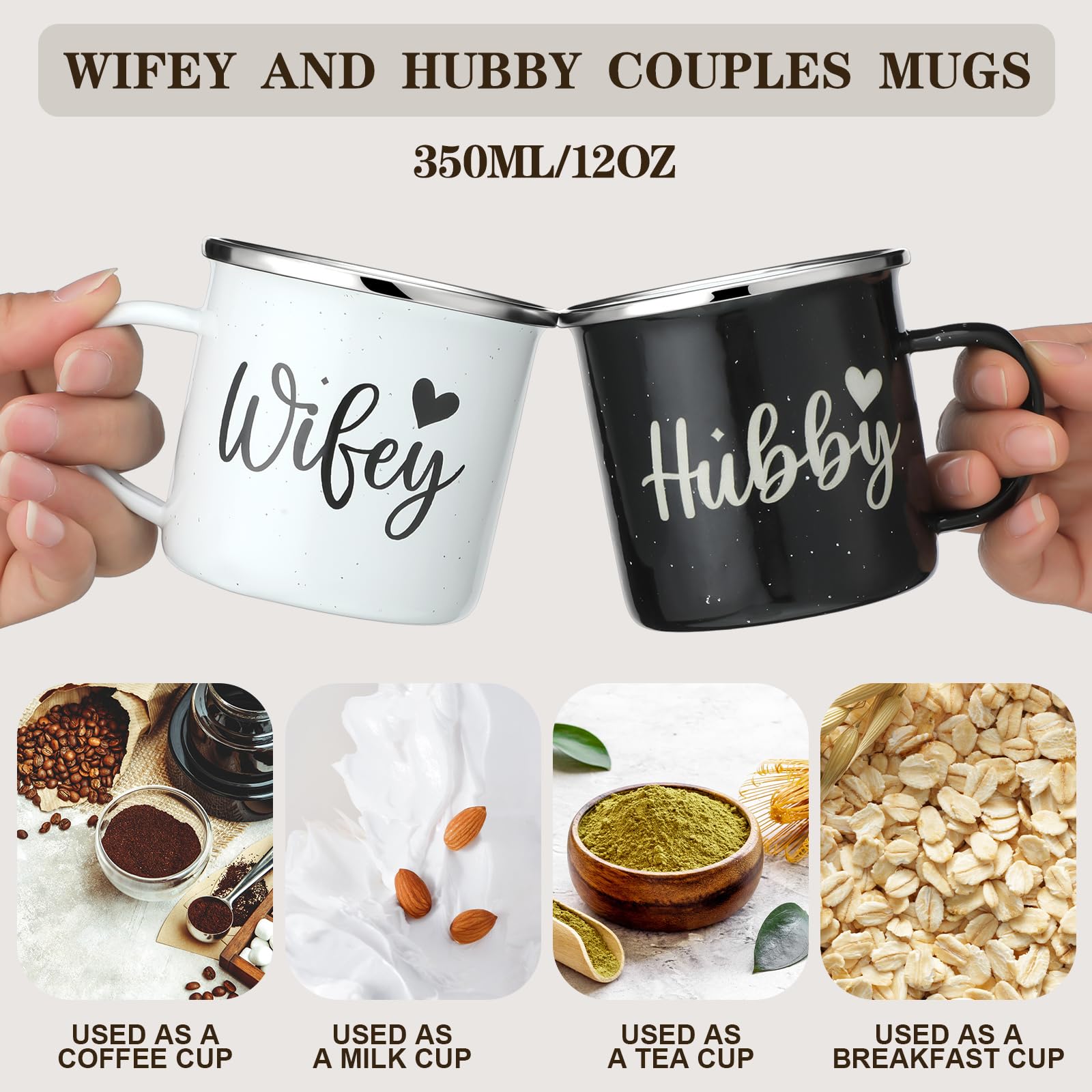 Domensi 4 Pack Hubby and Wifey Gifts Wifey and Hubby Enamel Couples Coffee Mugs Couples Socks for Bride Engagement Groom Wedding Gifts