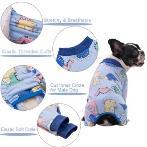 Qunaawa Dog Recovery Suit for Surgery Small Medium Dogs Onesie, Cute Soft Dog Pajamas Bodysuit Cone Alternative Prevent Licking Dog Recovery Suit Female Male (Small, Dinosaur Blue)