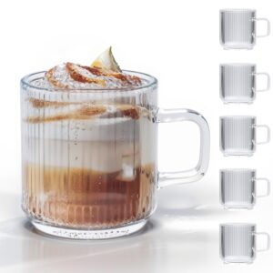 underbartliv coffee mugs set of 6,12 oz glass coffee mugs with handles,glass coffee cups for hot/cold,clear coffee mug for latte, cappuccino