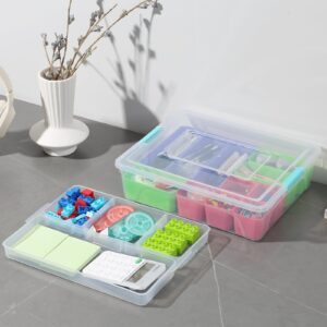 novelinks 10 QT Clear Plastic Dividing Storage Box with 11 Compartments Removable Storage Bin with Lid - Plastic Craft Storage Organizer Storage Compartment Container (1 Pack-10 QT)