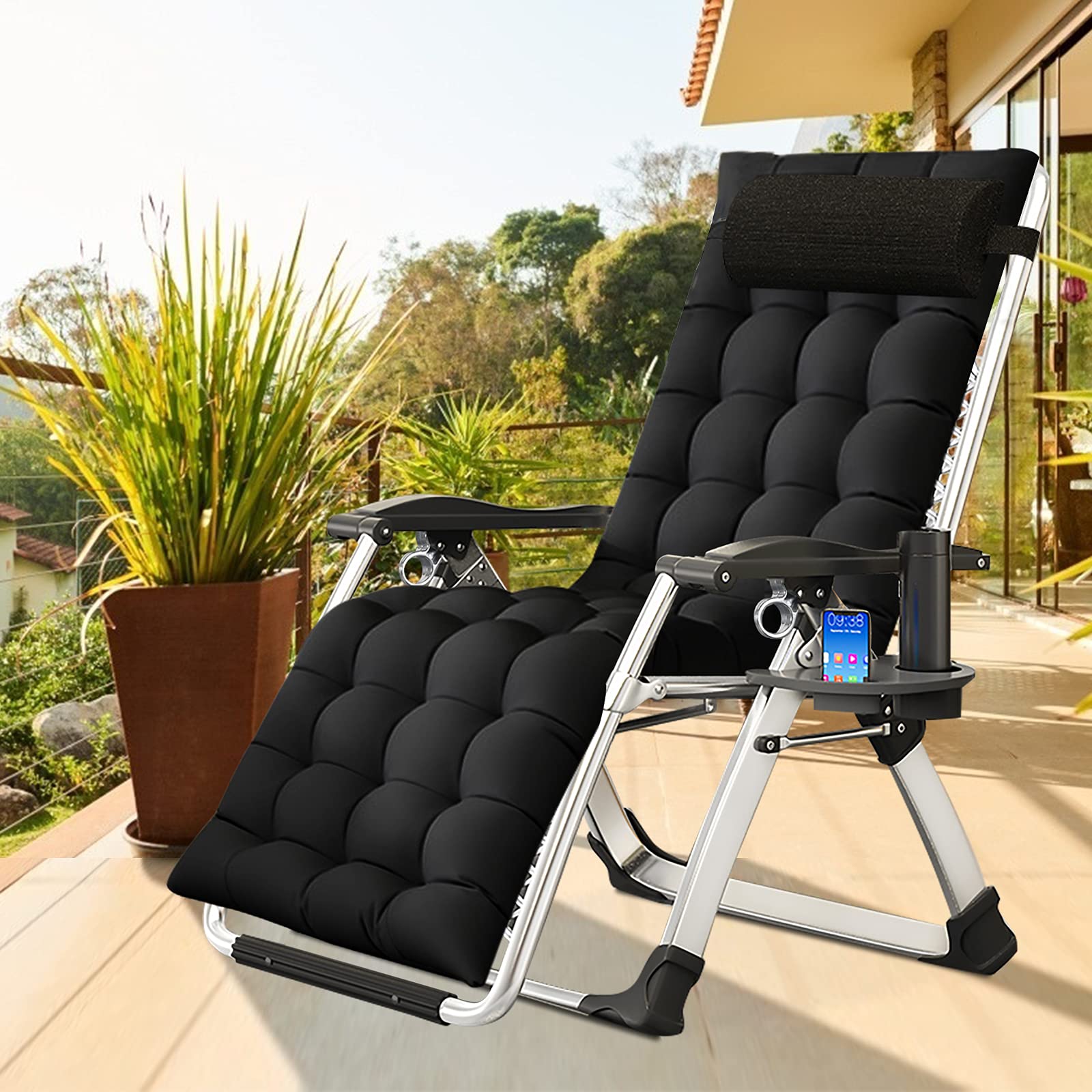 DoCred Comfy Chair, Folding Chair Recliner Chair for Bedroom and Living Room, Folding Reclining Patio Chairs Lounge Chair with Removable Cushion for Indoor Outdoor