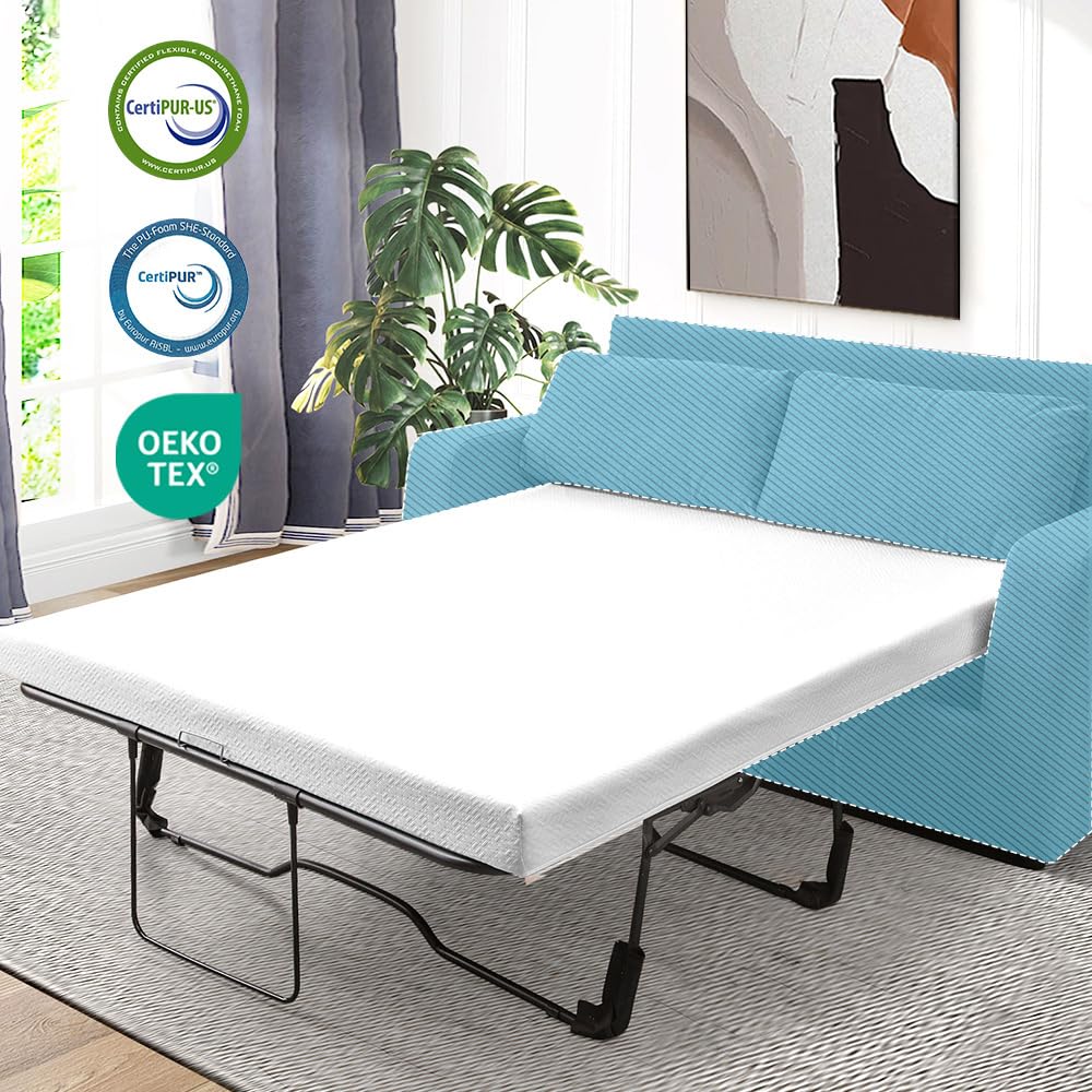 Gelsea 4Inch Memory Foam Sofa Bed Replacement Mattress for Full Size Sleeper Sofa & Couch Beds - Made in USA - Washable Material/Non-Slip Base - Sofa Not Included - 72" L x 53" W x 4" H