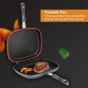 Double Side Pan, Grill Pan Frying Double Side Portable Anti Burn Handle Kitchen Supplies Grill Pot 32cm or 12.6in