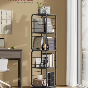 VASAGLE 4-Tier Rotating Bookshelf, Bookcase with Bookends for Small Spaces, Corner Shelf, Steel Frame, Ebony Black and Ink Black ULLS127B56