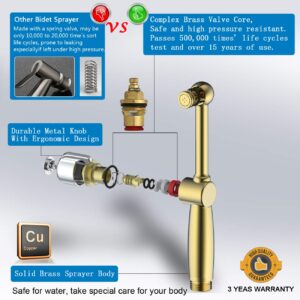 SonTiy Handheld Bidet Sprayer for Toilet, Hand Held Bidet Attachment, Adjustable Water Jet Spray for Toilet with Backflow Preventer, Brass 7.9" Bidet Wand, All Metal Cloth Diaper Toilet Sprayer