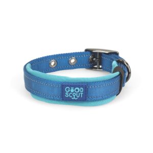 good scout padded heavy duty dog collar for large dogs, puppy training collar with adjustable flex loop for comfortable fit, reflective material & d-ring for quick leash attachment, blue/sky