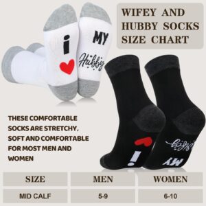 Domensi 4 Pack Hubby and Wifey Gifts Wifey and Hubby Enamel Couples Coffee Mugs Couples Socks for Bride Engagement Groom Wedding Gifts