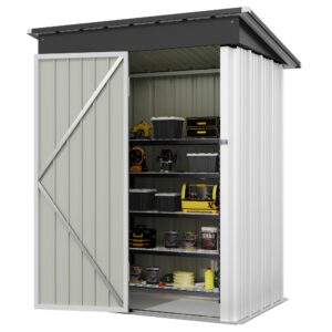 rankok 5ft x 3ft outdoor storage shed metal shed house with sloping roof tool shed for courtyard or garden storage of equipment, supplies, toys (white)