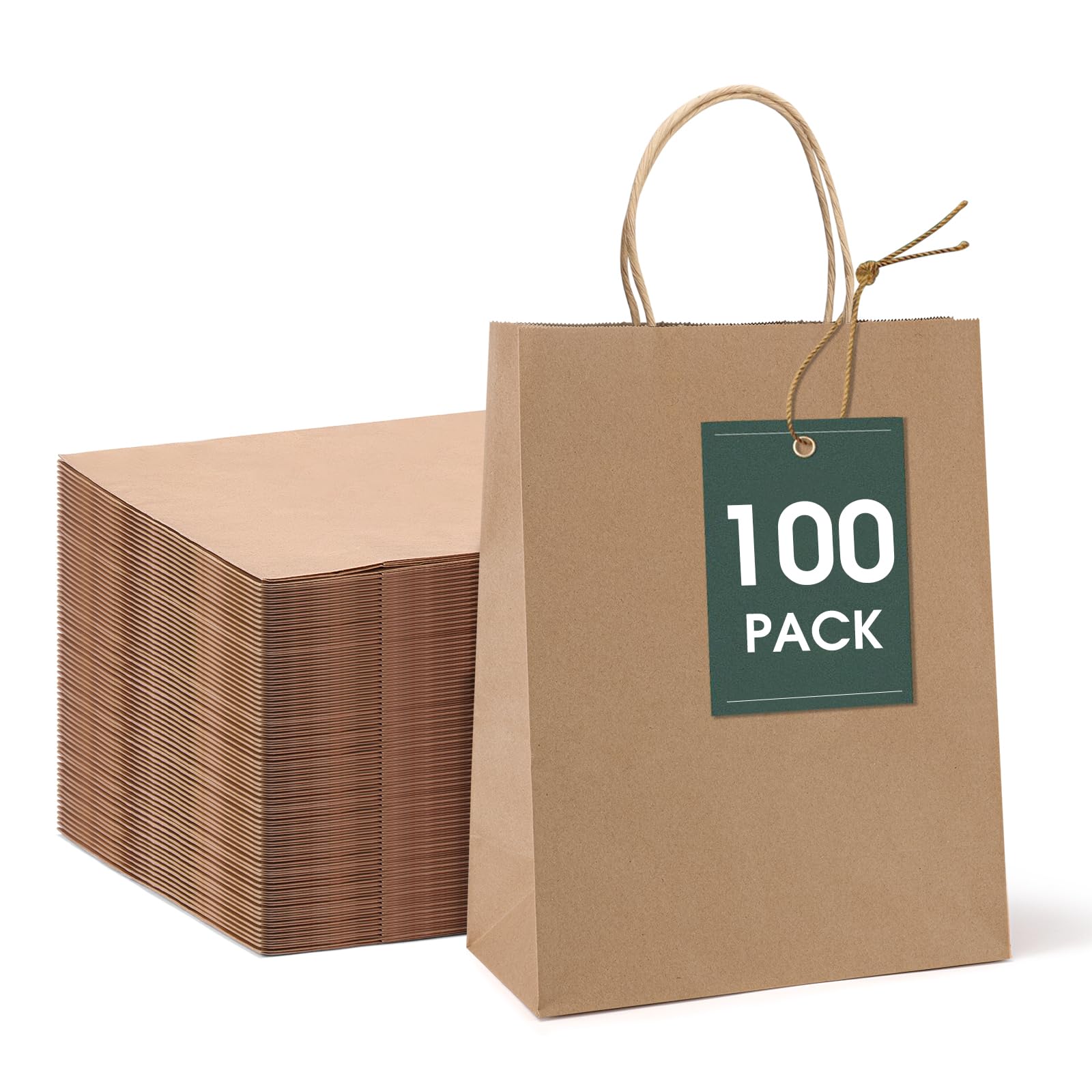 GSSUSA 100 Pack 8x4.25x10'' Paper Bags with Handles Bulk, Brown Paper Gift Bags for Small Business, Sturdy Retail Shopping Bags, Birthday Wedding Party Favor Bags, Craft Bags, Kraft Bags