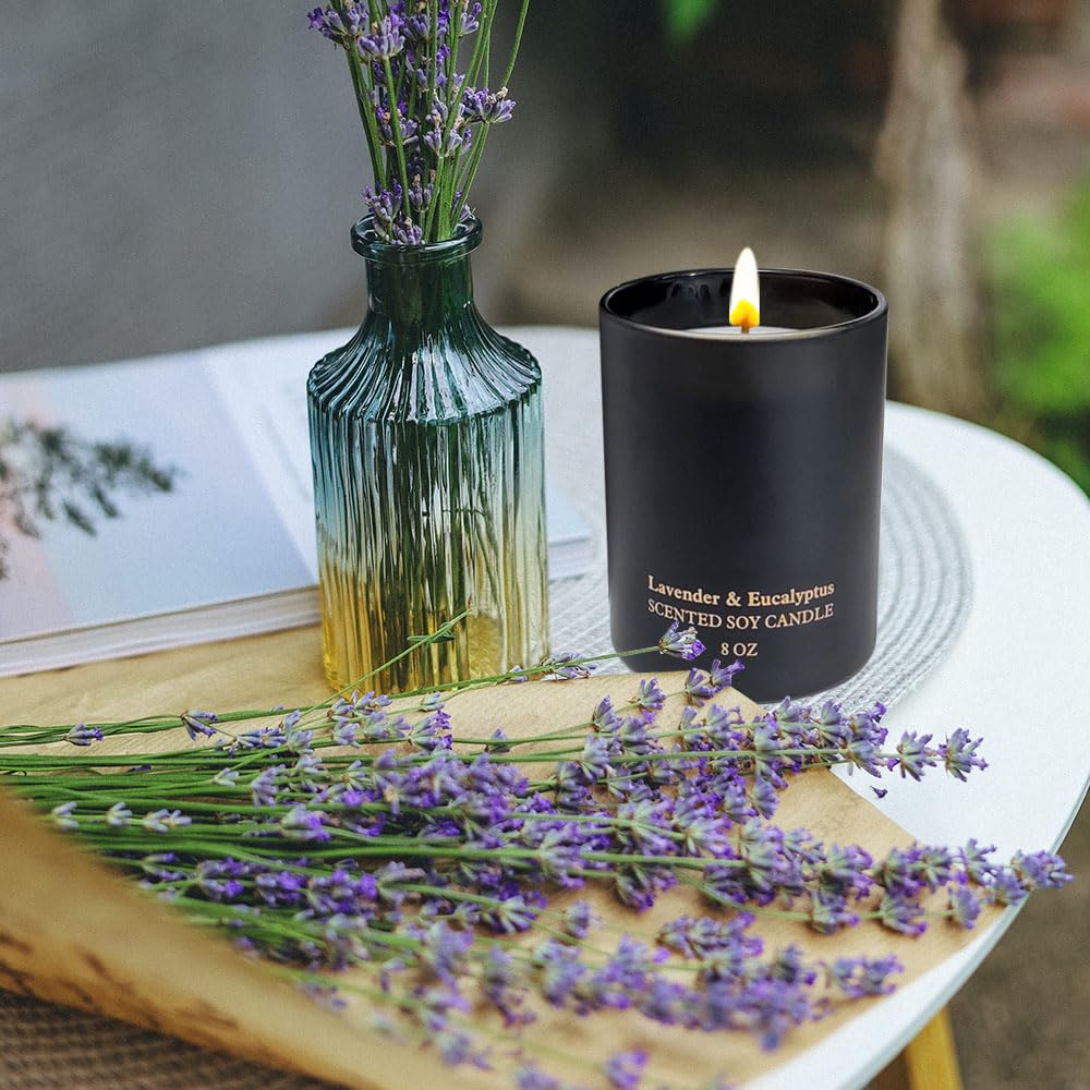 Lavender Eucalyptus Scented Candles, Christmas Birthday Candle Gifts for Women, Best Friends, House Warming,Unique Aromatherapy Candle Gift, Natural Soy Candle,8OZ,45 Hours Burning Time.