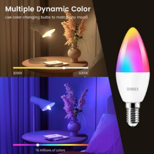 OHLUX Smart Candelabra Led Light Bulbs, 4W 40 Watt Equivalent E12 Base Led Bulb Compatible with Alexa/Google Assistant, Color Changing Light Bulb with 16 Million Colors, 2.4GHz WiFi Only, 4 Pack