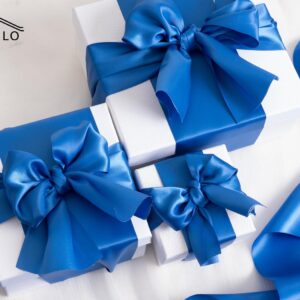 FAKILO Blue Satin Ribbon, 4 Inch Wide Double Faced Royal Blue Ribbon for Gift Wrapping Wedding Chair Pageant Sashes Craft Bow Making Christmas Party Decor Cutting Ceremony Kit Grand Opening -10 Yards