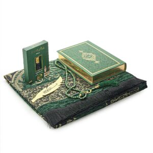 ihvan online Prayer Gift Set for Men & Women, Muslim Prayer Rug, Salah Mat, Beads Taasbih, Arabic Holy Quran, Islamic Gift Set for Ramadan & Eid, Green