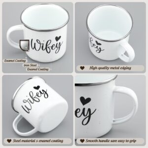 Domensi 4 Pack Hubby and Wifey Gifts Wifey and Hubby Enamel Couples Coffee Mugs Couples Socks for Bride Engagement Groom Wedding Gifts