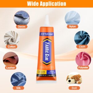 FITTDYHE Fabric Glue Permanent, 60 ML Washable Clear Clothing Glue, Super Fabric Glue for Rhinestones, Patches, Clothes, Denim, Leather, Polyester, Fabrics, Doll Repair, Flannel, Cotton