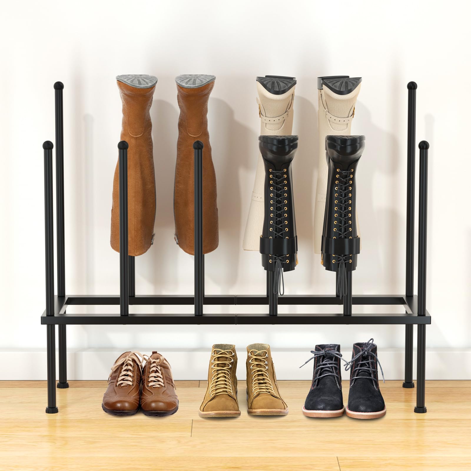 Urban Deco Boot Rack Organizer for Tall Boots, Black Metal Boot Storage Rack, Boot Holder Fit for 6 Pairs, Free Standing Shoe Racks for Entryway, Closet, Outdoor, Garage (Black-6pairs)