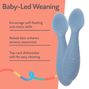 Nuby Silicone Mini Spoons - (2-Pack) Baby-Led Weaning Spoons for Babies - 4+ Months - Blue