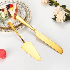 Cake Knife and Server Set with 6 Pcs Cake Forks,Wedding Cake Cutting Set for Birthday Anniversary Parties and Festival(8 PCS, Gold)