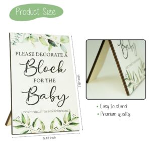 Geeday Baby Shower Blocks to Decorate 111 Pcs Includes 36 Stencils 50 Blank Baby Blocks 24 Acrylic Markers - Plain Wooden Blocks Great for Boho Baby Shower Decorations Gender Reveal Baby Shower Games